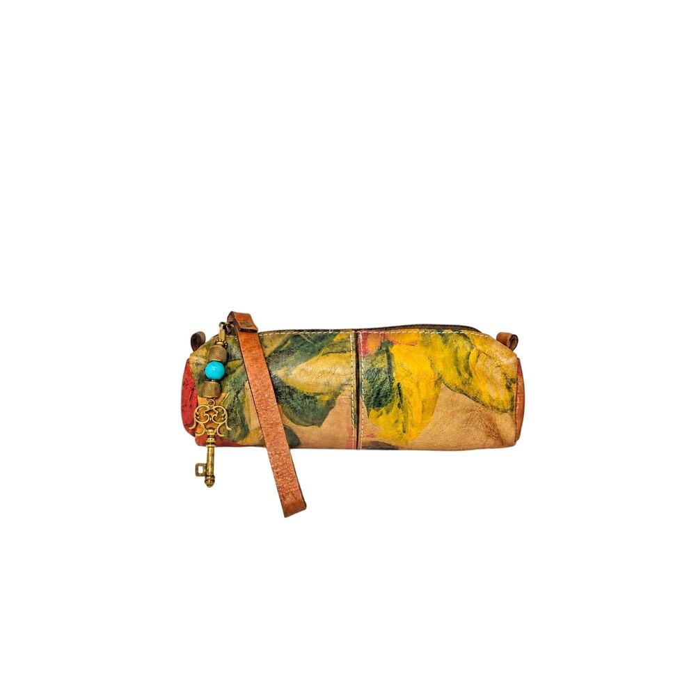 Patricia Nash Isla Floral Leather Pouch | Reworked Beaded Key Charm Wristlet Bag